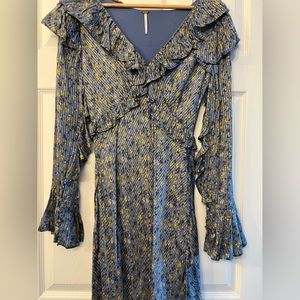 Blue Foral Ruffle Dress